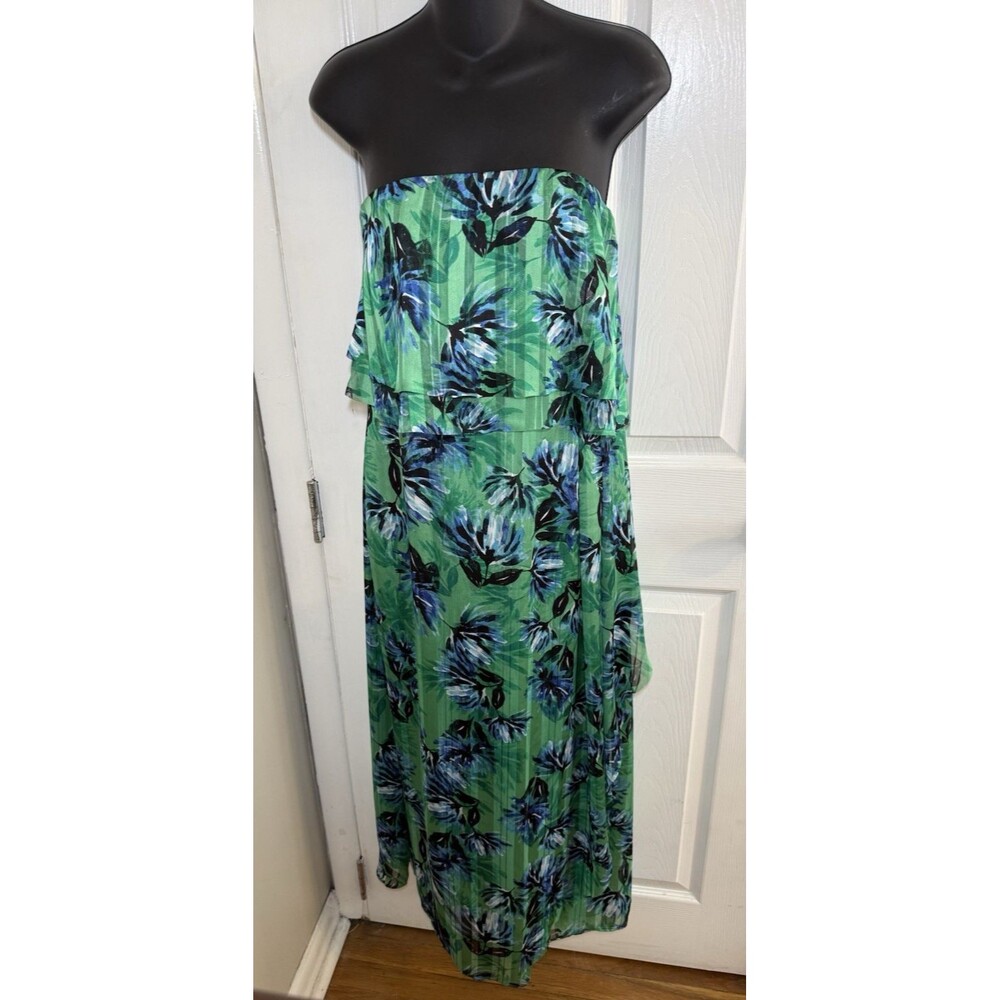 BANANA REPUBLIC Green Floral Print Strapless Maxi Dress Size 10 Petite